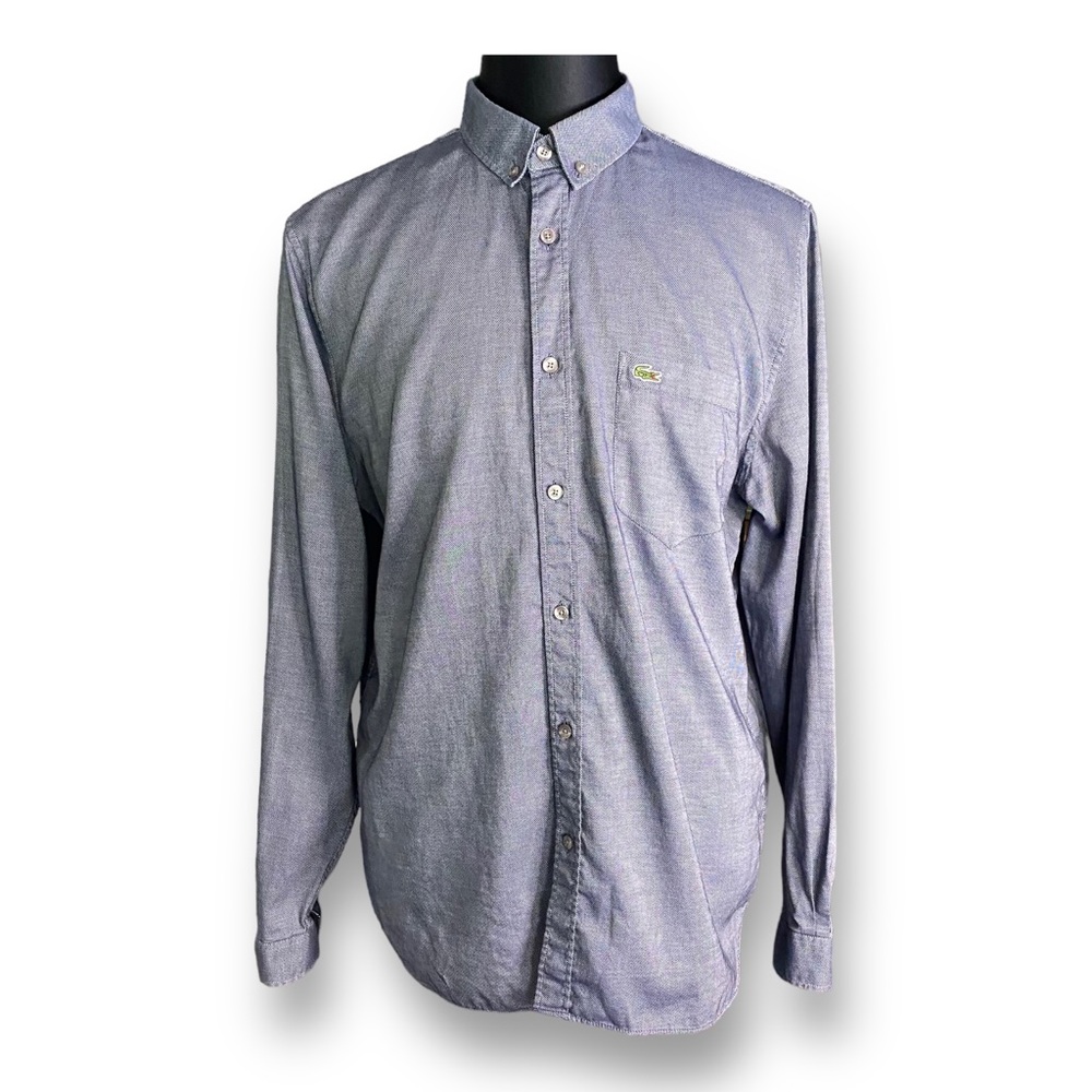 Lacoste Mens Blue Button Up Long Sleeve Collared Regular Fit Shirt Size XL
